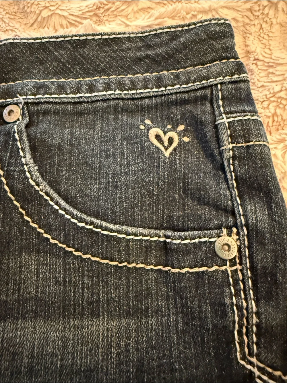 Justice Dark Blue Denim Girls' Shorts with Heart Stitch